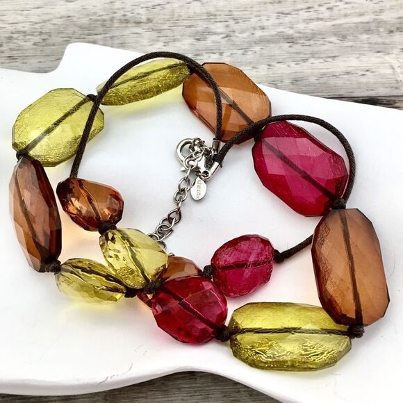 Chunky Chico’s Statement Necklace red pink irange faceted beads 4509 - Picture 2 of 5